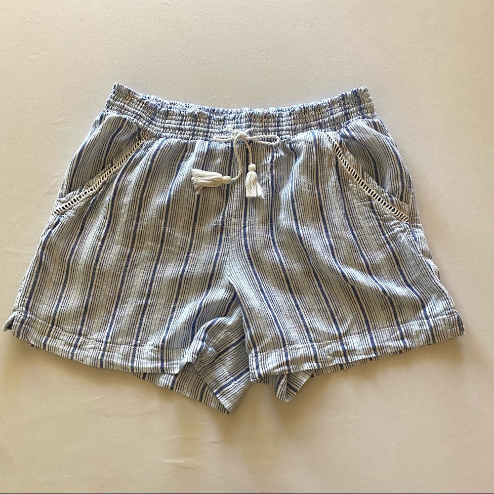 Briggs | Blue Striped Tassel Tie Waist Shorts | Size L